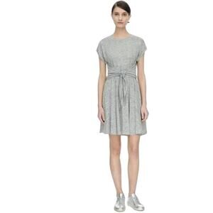 Rebeca Taylor Women's Gray Tie Front Cuffed Short Sleeve Linen Crewneck Dress XS